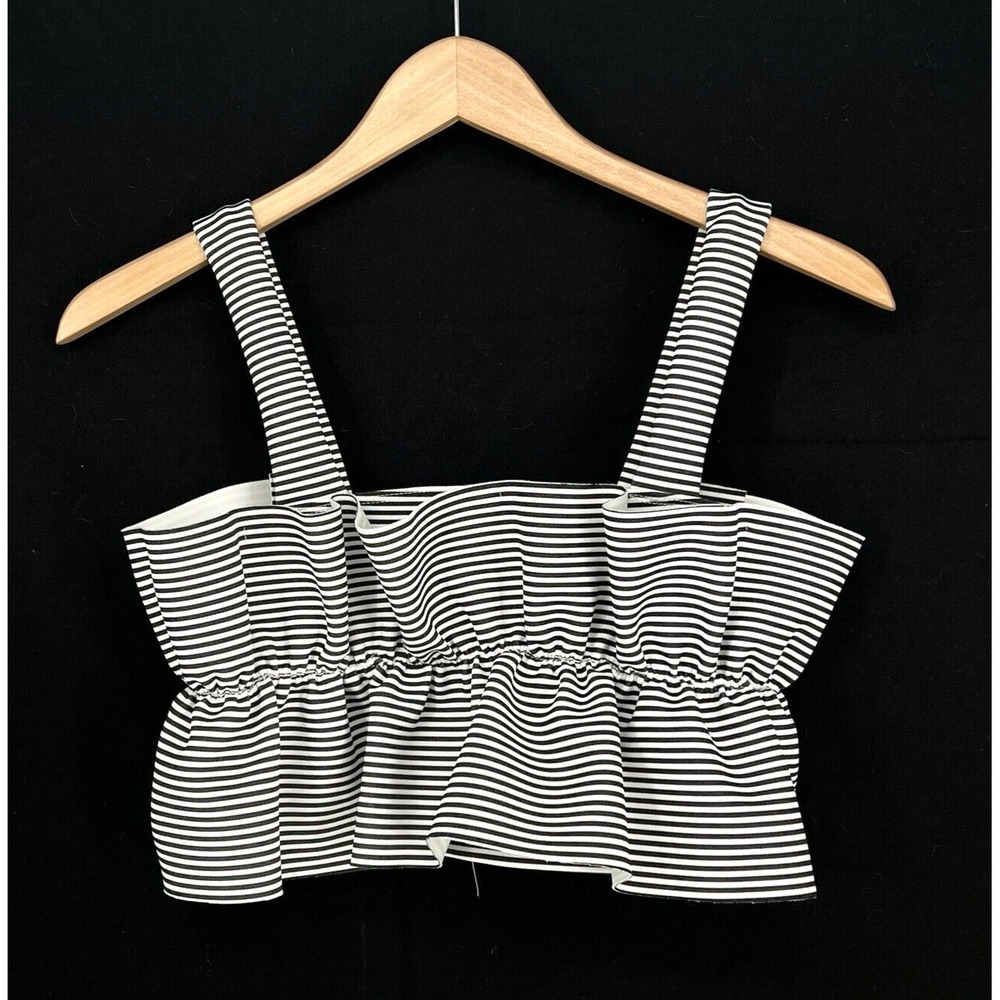 Akira Blue White‎ Stripe Ruffled Crop Top Bralette Women's Size Small Sleeveless